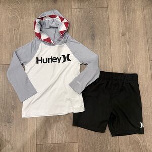 Hurley Boys Hooded Rash Guard in White, Gray & Red